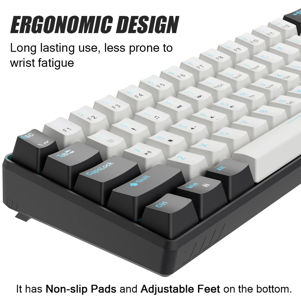 ERGONOMIC DESIGN  
Long lasting use, less prone to wrist fatigue  

It has Non-slip Pads and Adjustable Feet on the bottom.