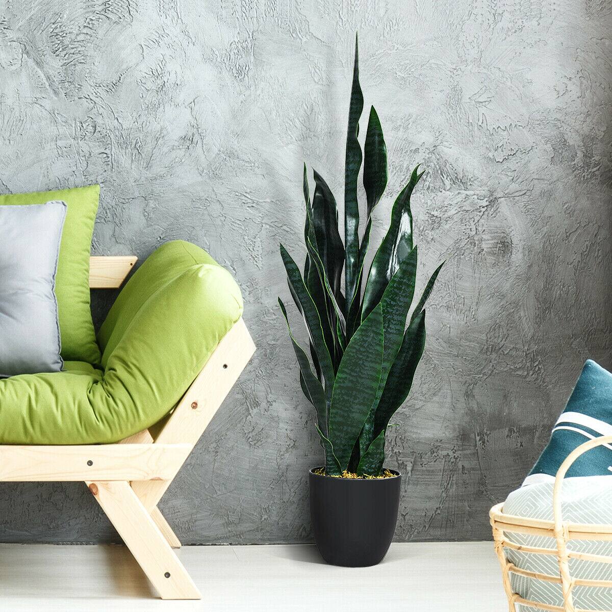 Alt View 4. Gymax - Gymax Artificial Fake Plant 35.5" Fake Sansevieria Indoor-Outdoor Decoration Green - Green.