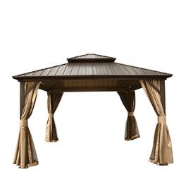 Mondawe - 12' X 12' Event-Specific Gazebo with Double Roof and Side Curtains - Brown