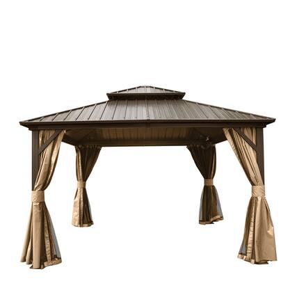 Front. Mondawe - 12' X 12' Event-Specific Gazebo with Double Roof and Side Curtains - Brown.