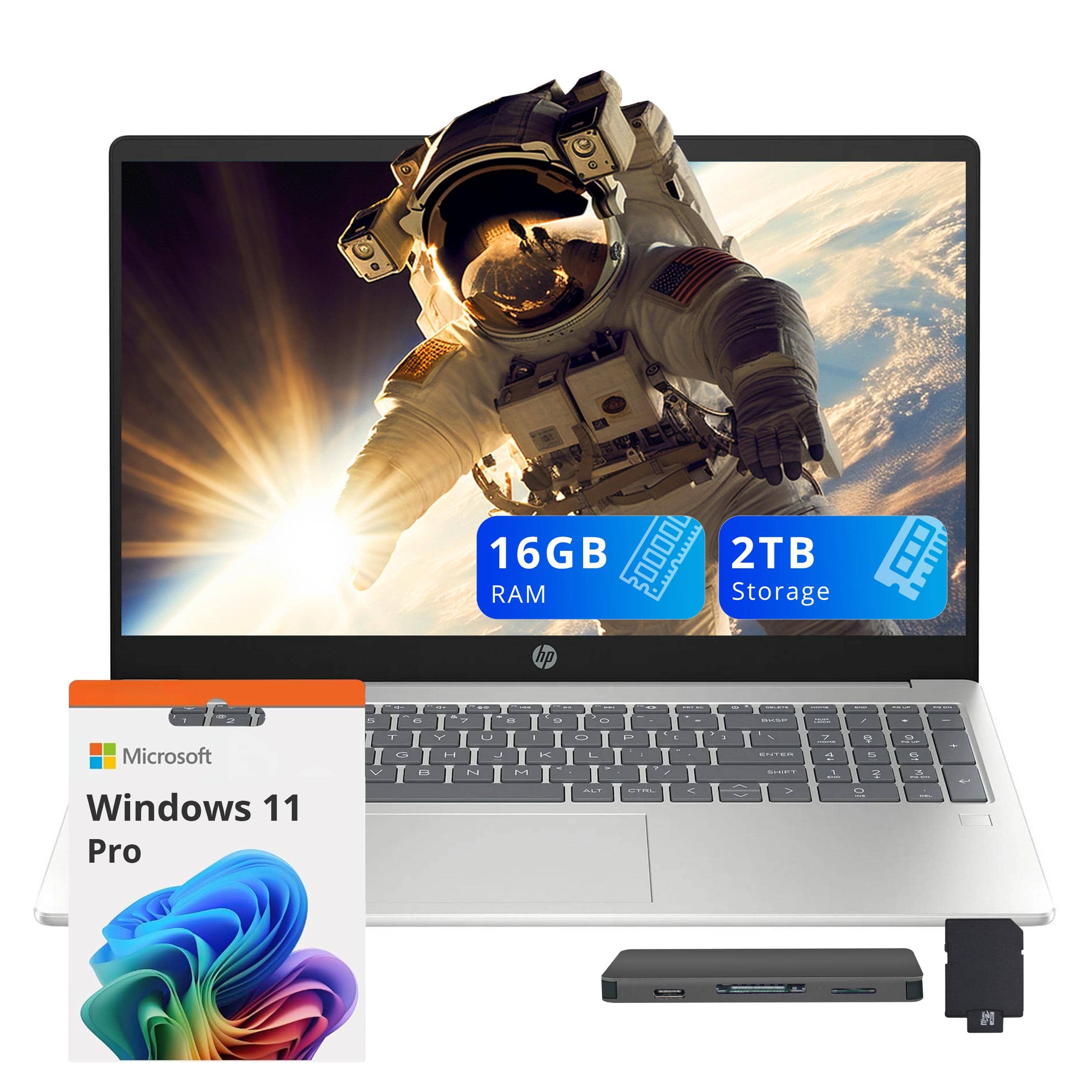 HP - 15.6" FHD Laptop,Intel i3-N305,16GB RAM,1TB SSD+1TB Dock Set,Intel UHD Graphics,Fingerprint Reader,Win 11 Pro - Silver