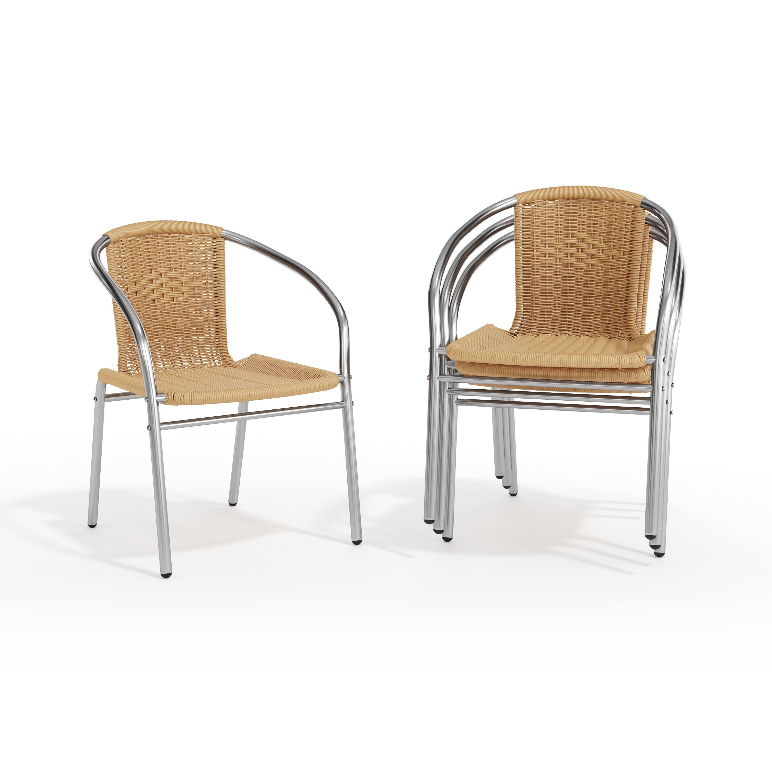Alt View 10. Emma + Oliver - 4 Pack Aluminum and Rattan Commercial Indoor-Outdoor Restaurant Stack Chair - Aluminum and Beige.