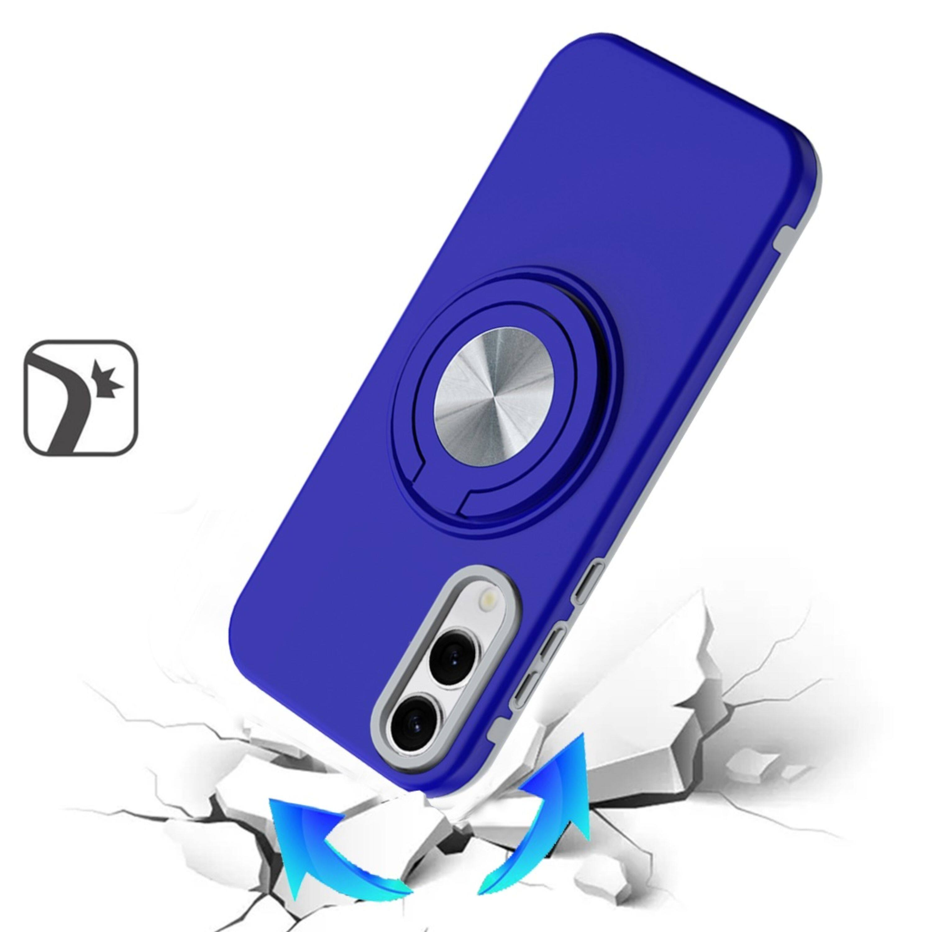 Angle. Kitcheniva - Rugged Shockproof Cover 360 Rotating Stand With Tempered Glass For Samsung Galaxy S25 Edge Blue - Blue.