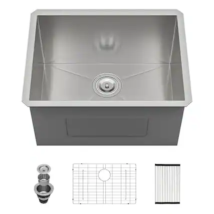Front. Lordear - 23x18 Inch Undermount Laundry Sink Under Mount 16 Gauge Stainless Steel RV Utility Sink Single Bowl Kitchen Sink - Stainless steel.