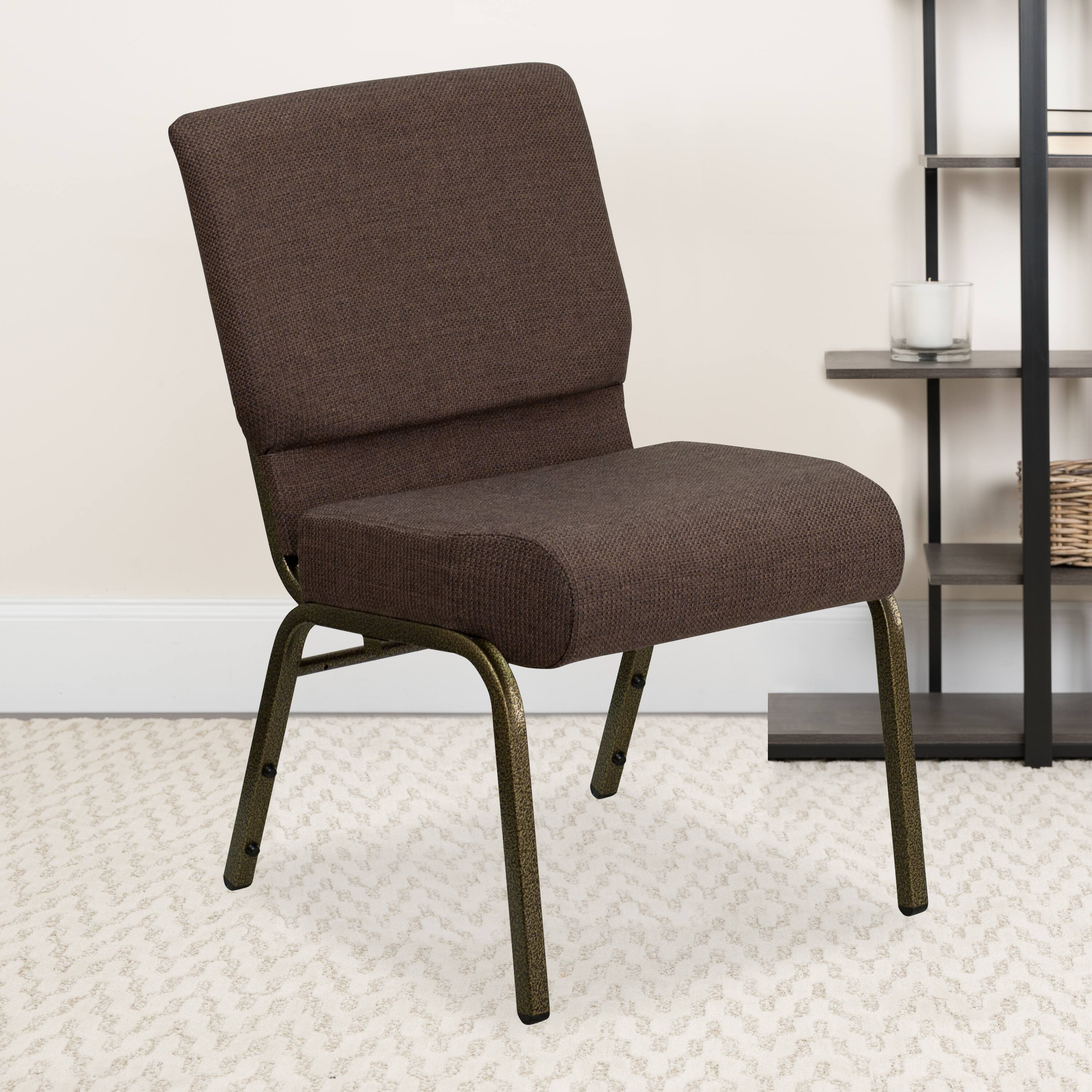 Alt View 1. Emma + Oliver - Stacking Auditorium Chair with 21" Seat - Brown Fabric/Gold Vein Frame.