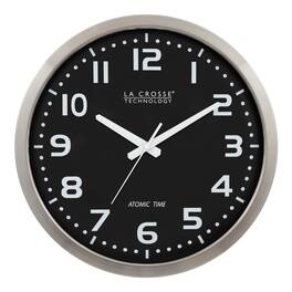 La Crosse Technology - 16 Inch Stainless Steel Atomic Clock -Black dial - Black/Aluminum
