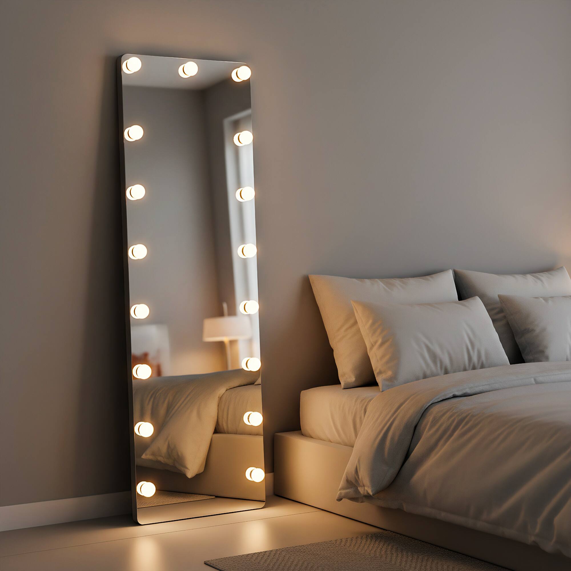 Front. Spaco - Spaco 56 x 18 Rectangle LED Full-Length Tempered Mirror with 22 Dimmable Bulbs and 3 Colors Smart Touch Control - White.