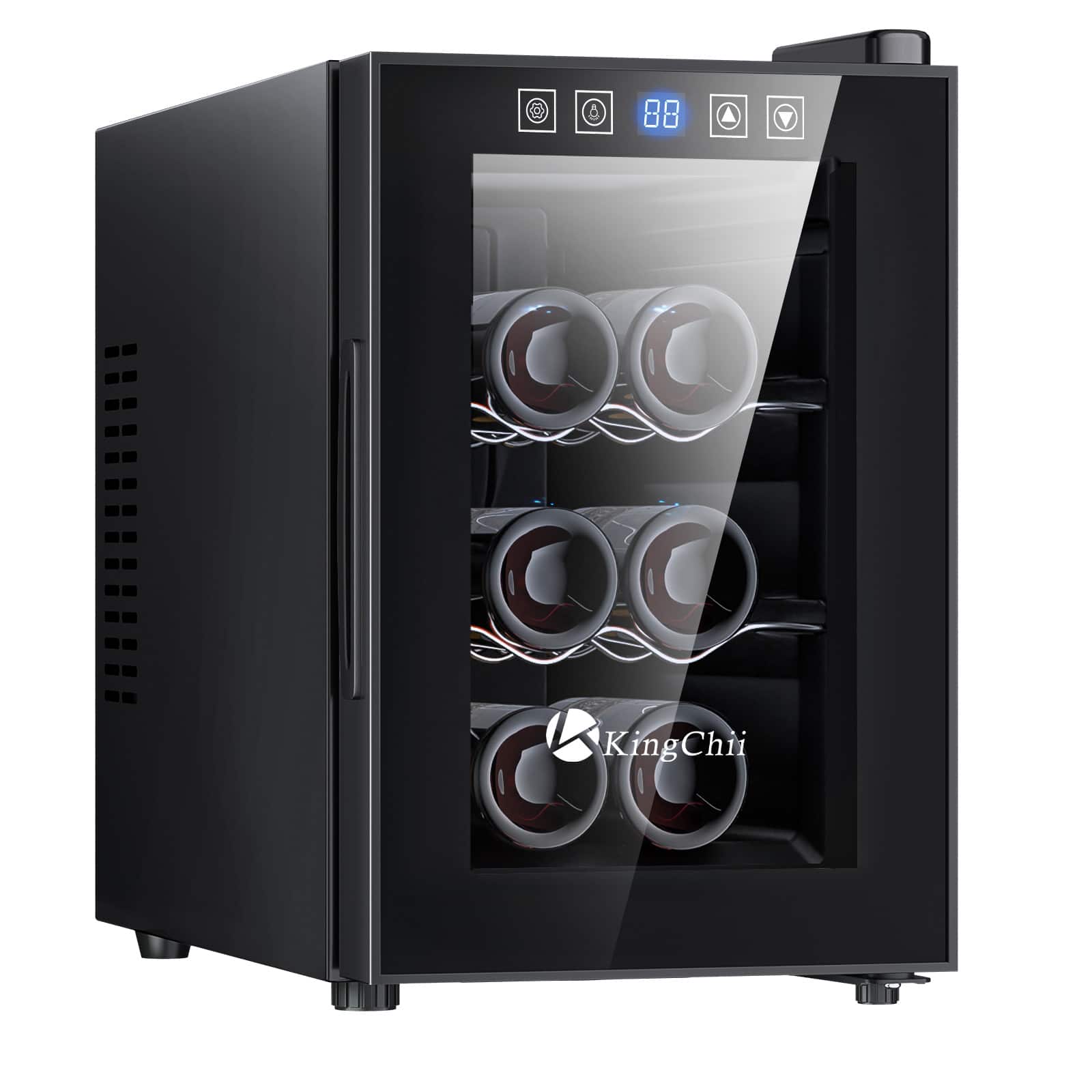 KingChii - 6-Bottle Thermoelectric Wine Cooler Refrigerator with Advanced Cooling Technology and Glass Door - Black