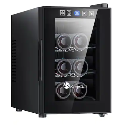 Front. KingChii - 6-Bottle Thermoelectric Wine Cooler Refrigerator with Advanced Cooling Technology and Glass Door - Black.