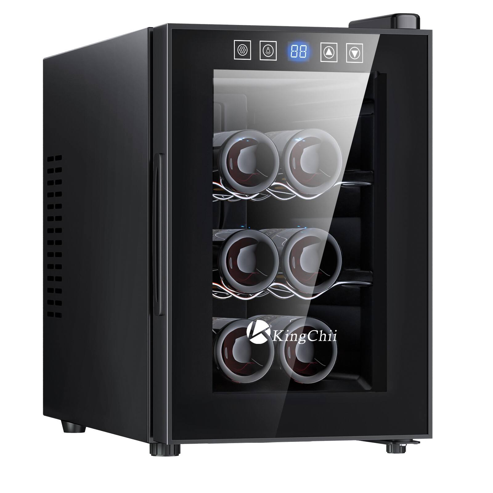 Front. KingChii - 6-Bottle Thermoelectric Wine Cooler Refrigerator with Advanced Cooling Technology and Glass Door - Black.