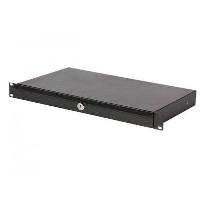 Front. On Stage Stands - OnStage RDLS1000 1U Locking Rack Drawer, Shallow (RDLS 1000) - Black.