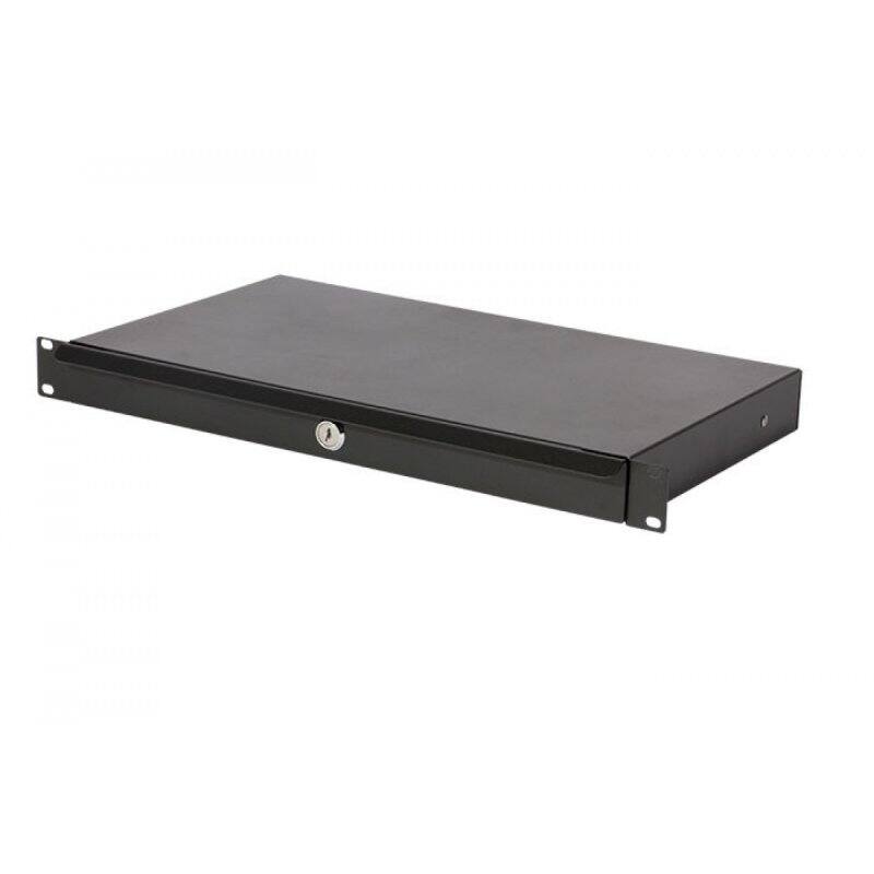 Front. On Stage Stands - OnStage RDLS1000 1U Locking Rack Drawer, Shallow (RDLS 1000) - Black.