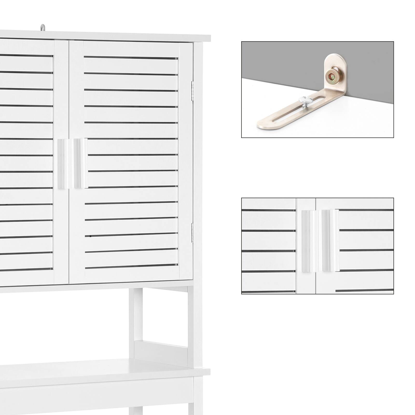 Back. Songmics Home - Over The Toilet Storage Cabinet, Bathroom Cabinet with Adjustable Inside Shelf and Bottom Stabilizer Bar - Cloud White.