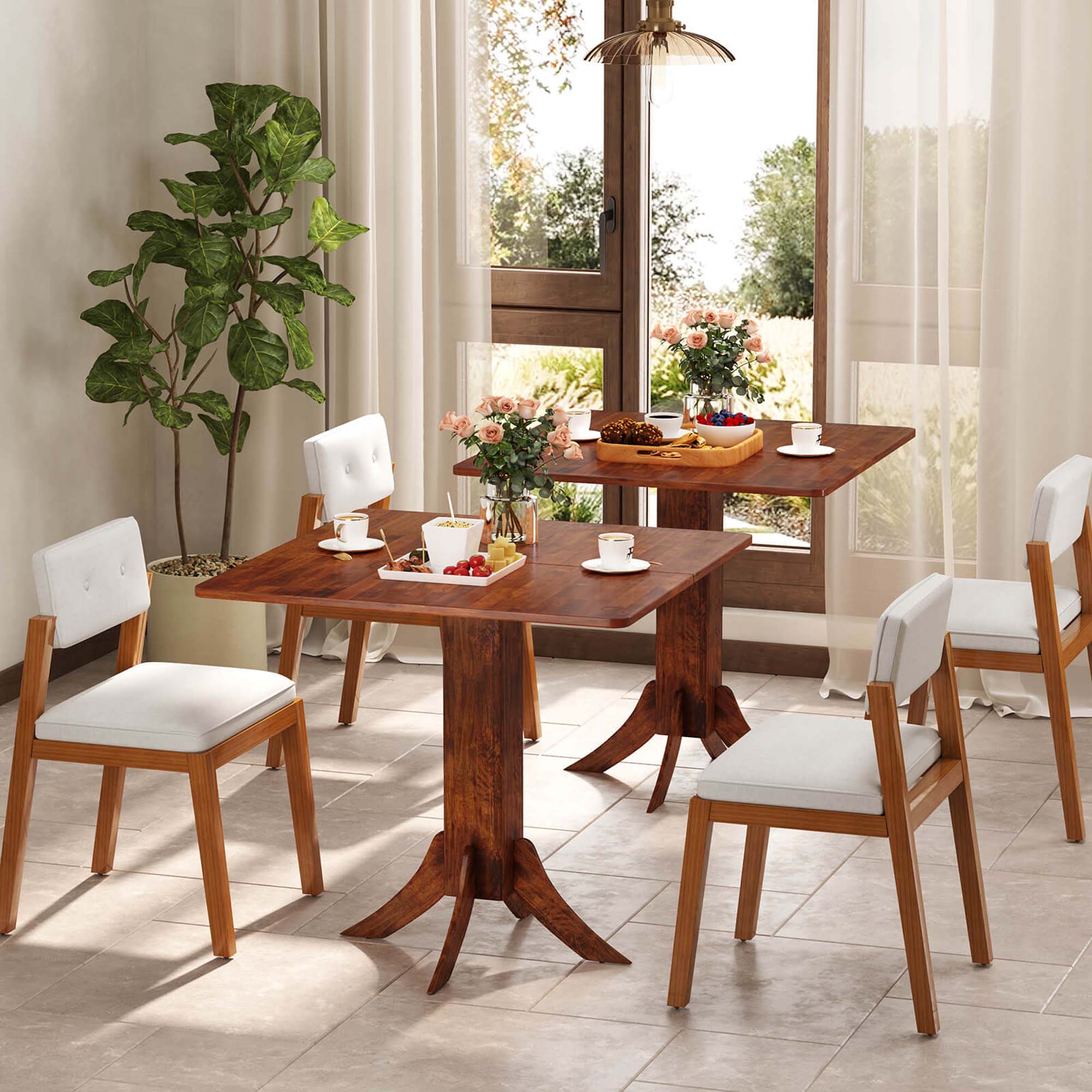 Alt View 1. Costway - Square Dining Table with Pedestal Base 33" Wooden Kitchen Table for 2-4 People - Brown.