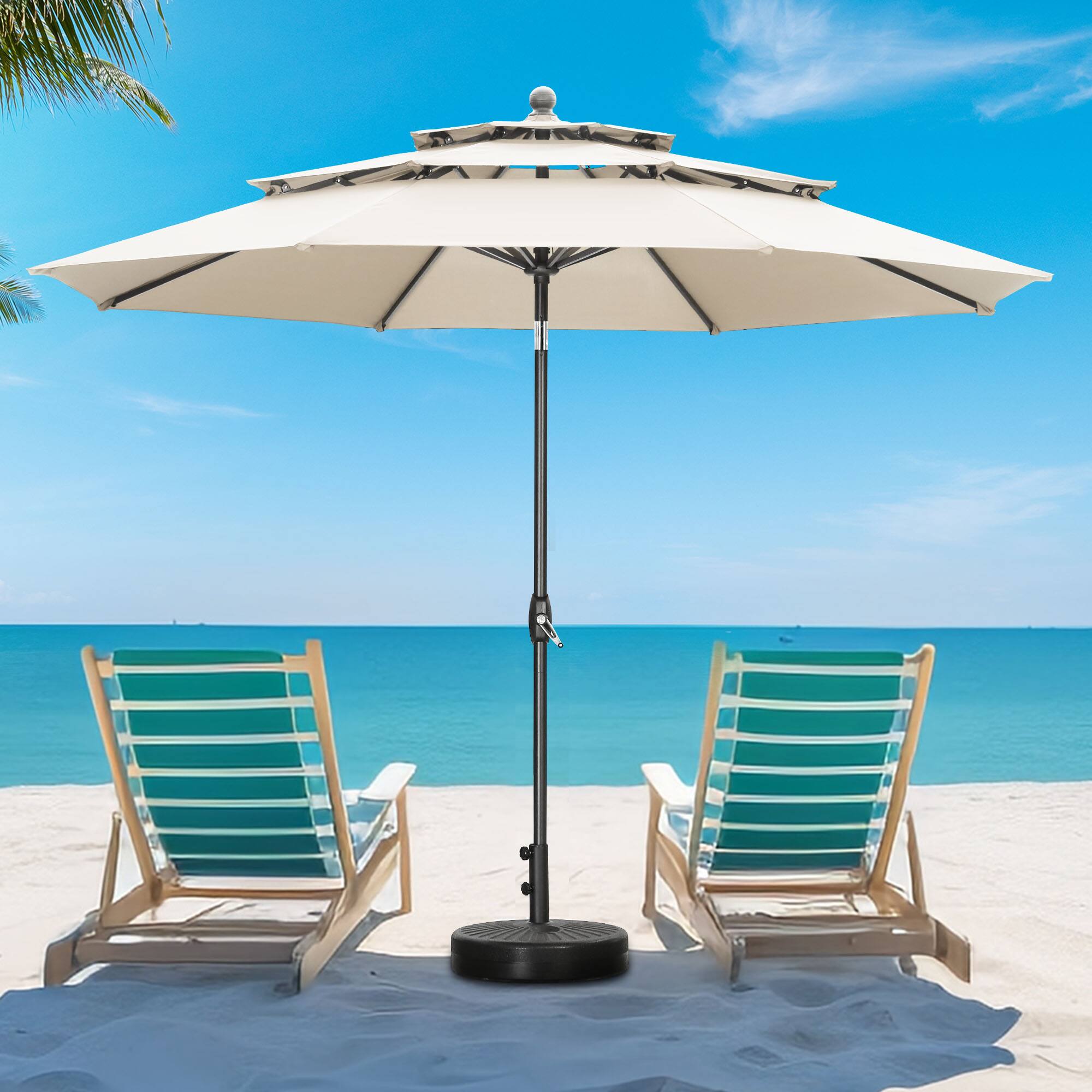 Angle. Ainfox - Ainfox 10 FT Patio Umbrella 3 Tiers Outdoor Market Umbrella with Crank and Tilt for Garden Lawn Backyard Pool - Khaki.