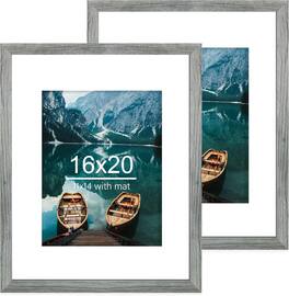 blue - 16x20 Frames Set of 2, Rustic Brown Wood Style - Display 16 x 20 Picture without Mat or 11x14 Picture with Mat - colorGrey+size16x20 in