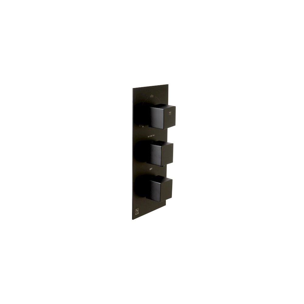 Back. Alfi - Black Matte 3-Way Thermostatic Valve Shower Mixer Square Knobs - Black.