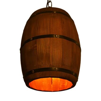 Front. Luckbyte - Wood Wine Barrel Hanging Pendant Light, Rustic Ceiling Lamp for Kitchen Island, Dining Room, Bedroom, Cafe and Bar - Brown.