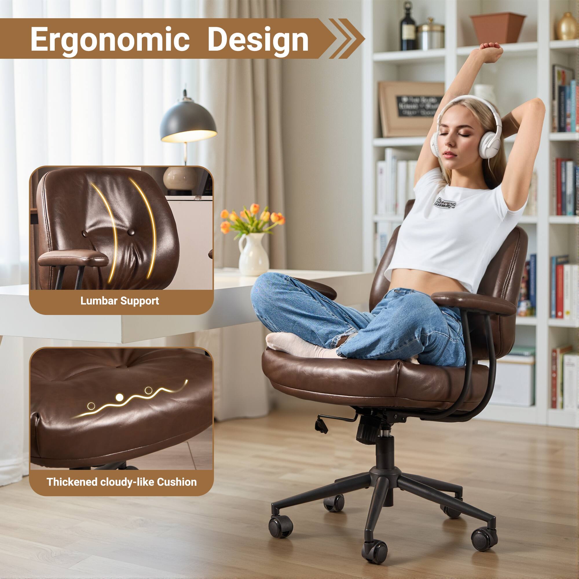 Ergonomic Design

Lumbar Support

Thickened cloudy-like Cushion