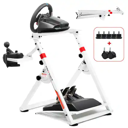 Front. GTPlayer - Sim Racing Wheel Stand Simulator Cockpit Wheel Stand fit for Logitech G25 G27 G29 G920 G923 Thrustmaster T330TS,White - White.