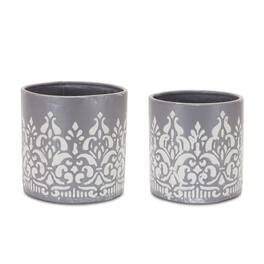 BreeBe - Ornate Metal Planter (Set of 2) - Grey, White