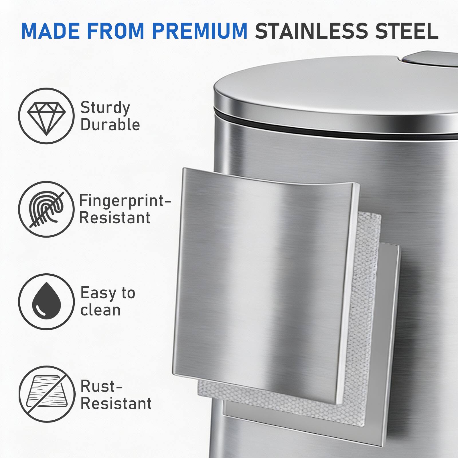 MADE FROM PREMIUM STAINLESS STEEL

- Sturdy
- Durable
- Fingerprint-Resistant
- Easy to clean
- Rust-Resistant