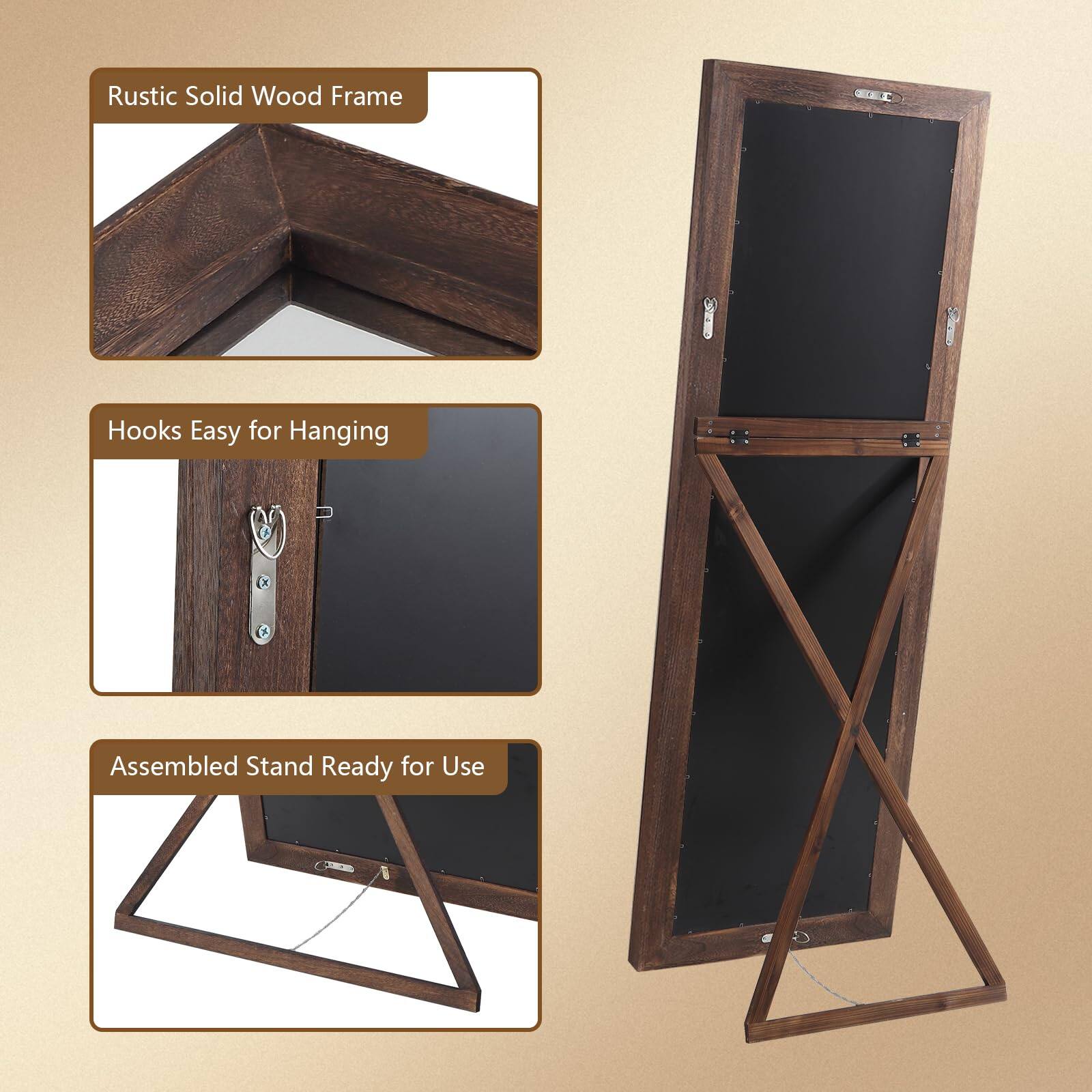 Rustic Solid Wood Frame  
Hooks Easy for Hanging  
Assembled Stand Ready for Use