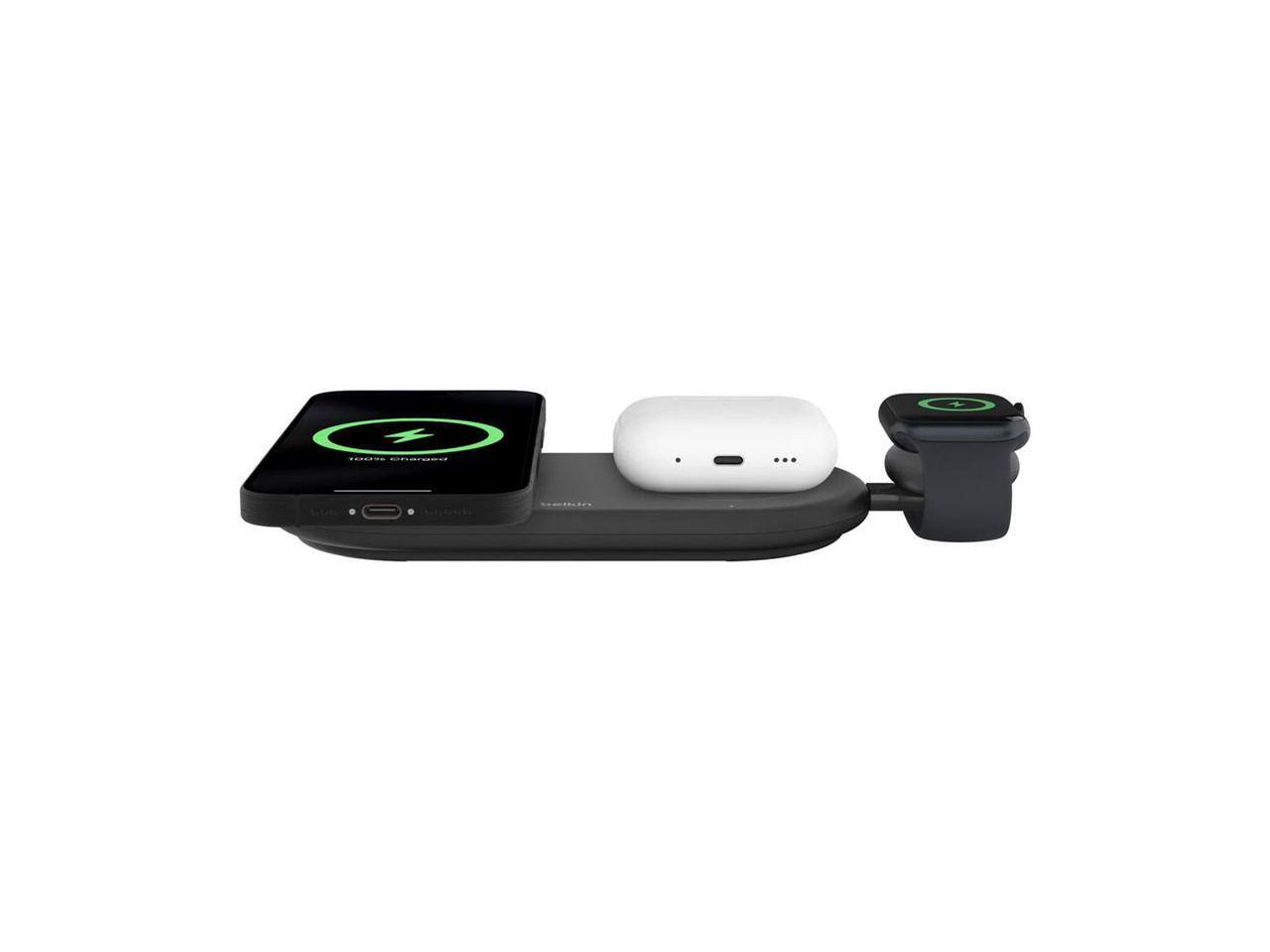 Alt View 4. Belkin - Belkin BoostCharge Pro 15W 3-In-1 Magnetic Qi2 Charging Pad with USB-C Apple Watch Charger, Black - Black.