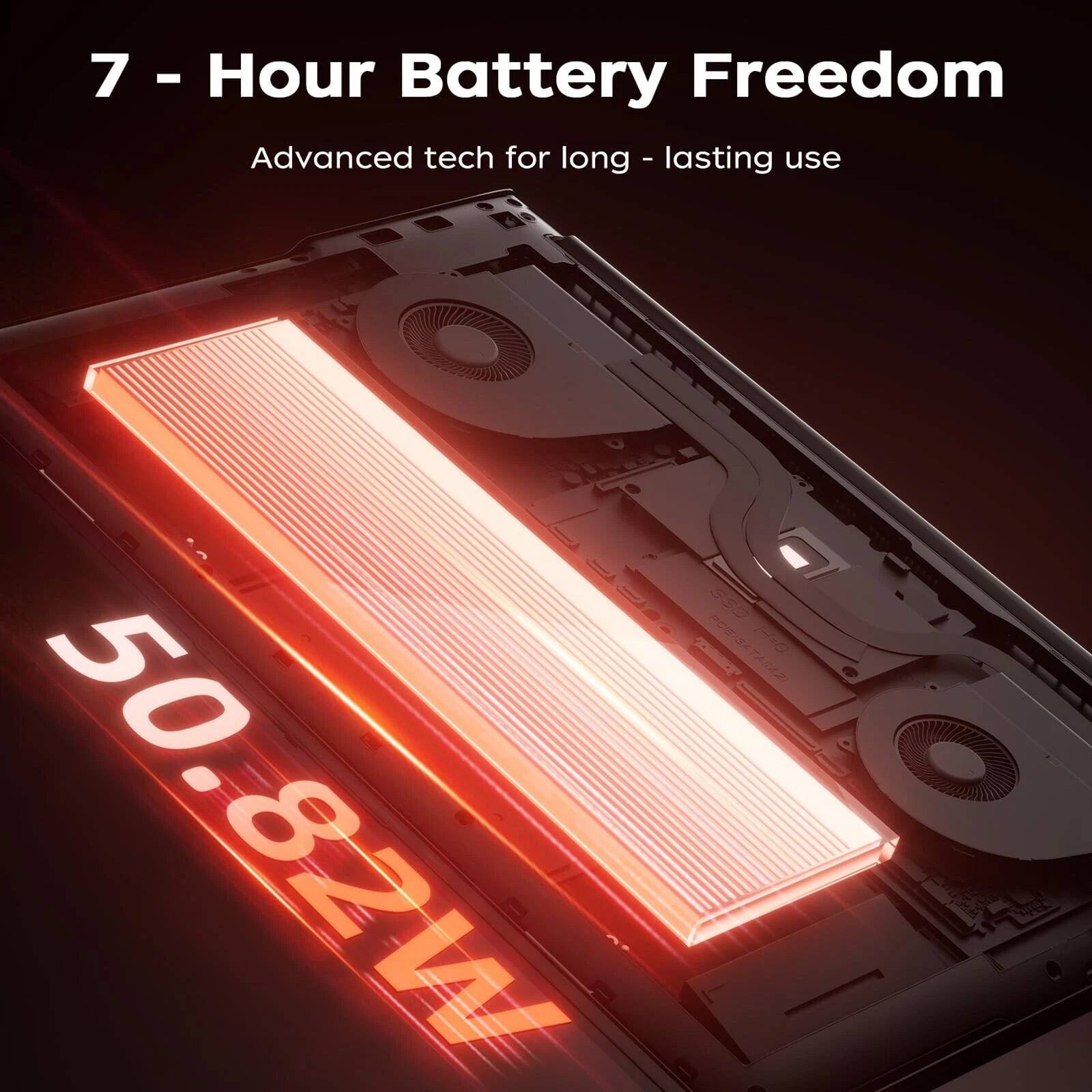 7 - Hour Battery Freedom  
Advanced tech for long-lasting use  
50.82W