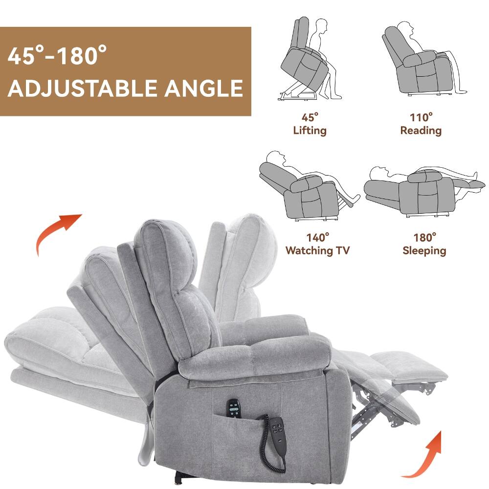 45°-180° Adjustable Angle

45° Lifting
110° Reading
140° Watching TV
180° Sleeping