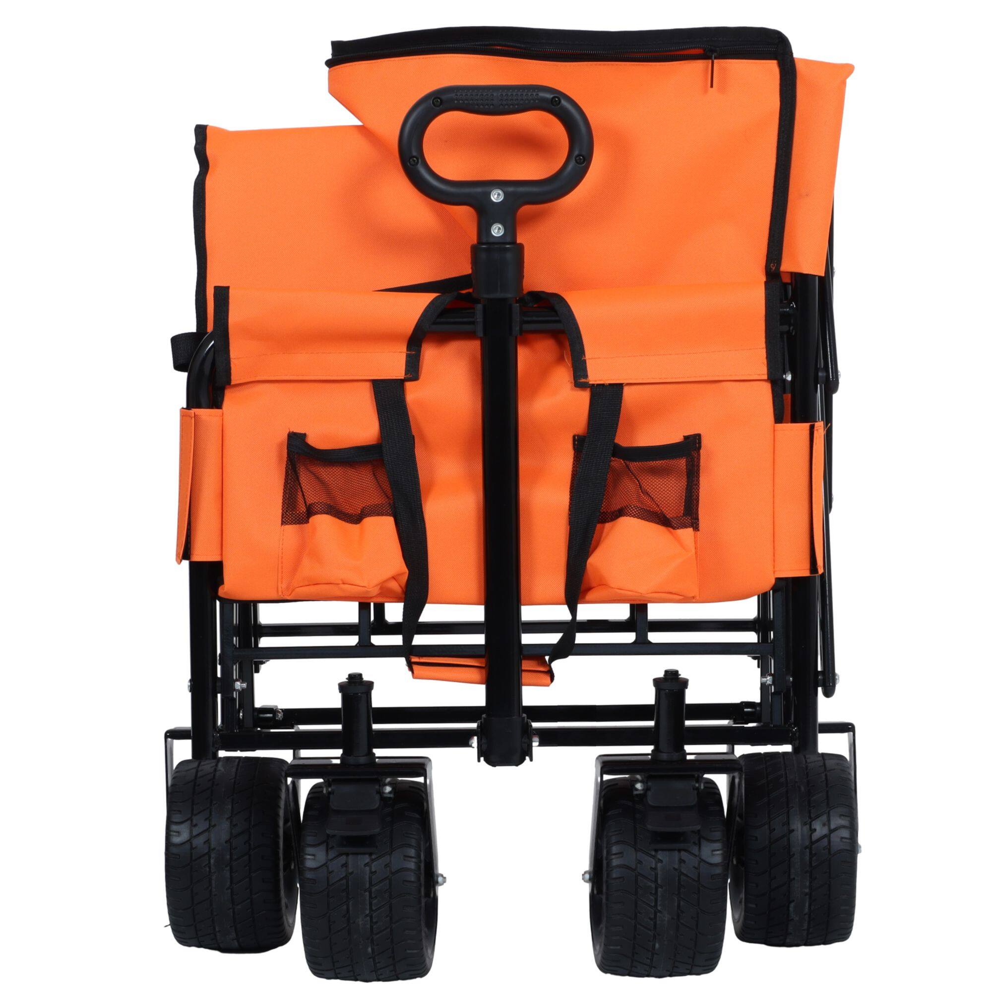 Alt View 9. Loheer - Loheer 3-in-1 Folding Wagon Cart with Seat, Heavy Duty Utility Wagon 500lbs Capacity All Terrain Beach Cart, Orange.