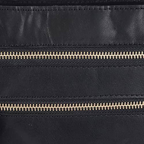 Front. Fabibe - Mia Soft Real Leather Womens Crossbody Handbags And Purses-triple Zip Sling Crossover Shoulder Bag - Black.