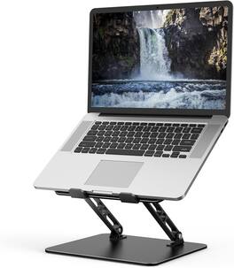 Core Tech - Adjustable Laptop Stand for Desk, Foldable Metal Laptop Riser with Ventilated Cooling - Compatible with 10" to 15.6" Lap - Black