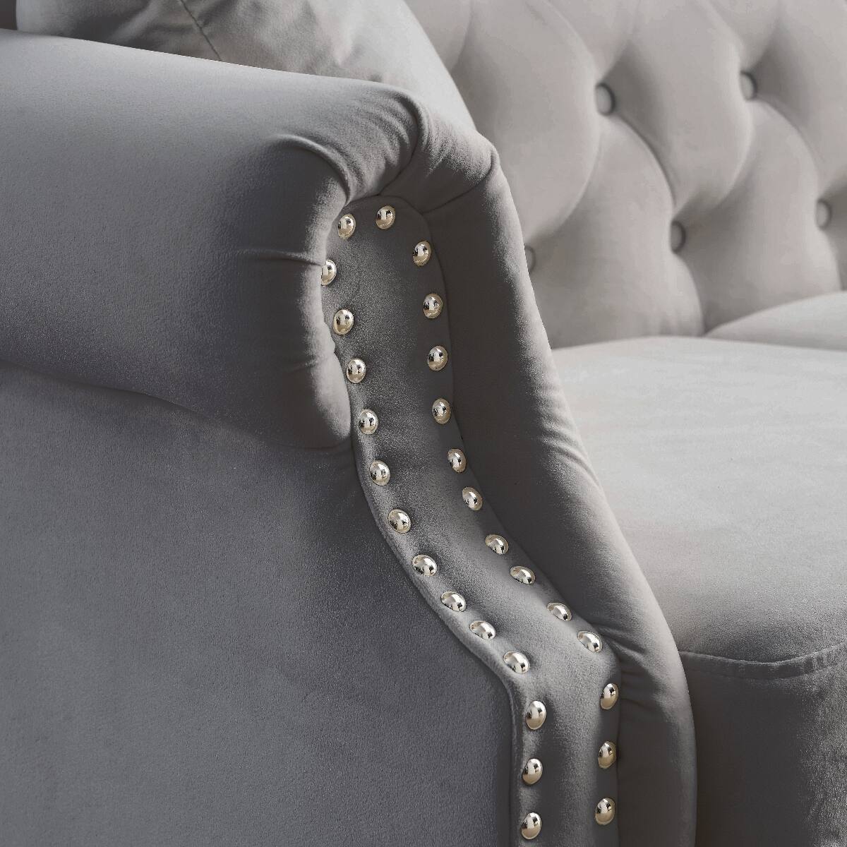 Alt View 8. Ropilly - Ropilly Grey Velvet Chesterfield Sofa, 79 Inch 3 Seater Tufted Couch for Living Room - Grey.