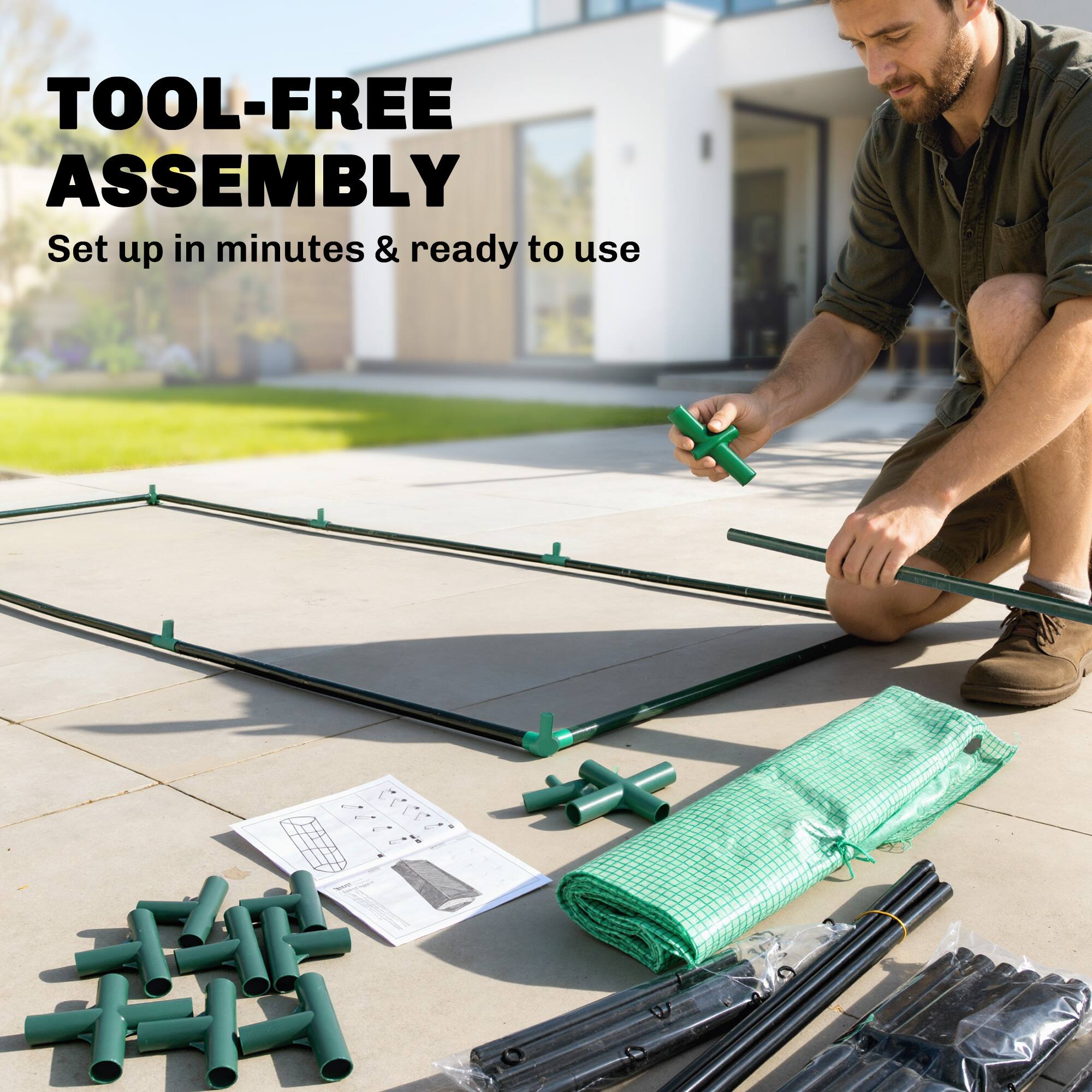 TOOL-FREE ASSEMBLY  
Set up in minutes & ready to use
