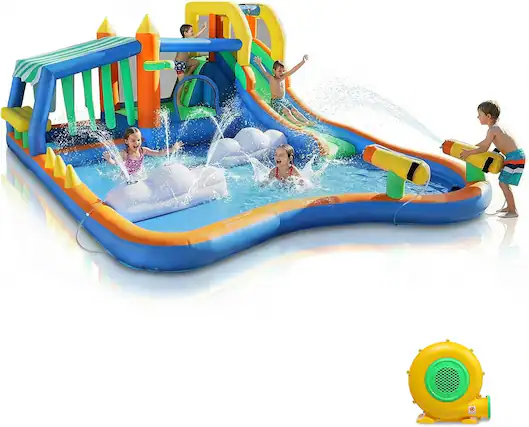 Front. Winado - Inflatable Bounce House with 750W Air Blower, Outdoor Water Slide Park W/Cloud Spray Water, Jumping Area & Playhouse.