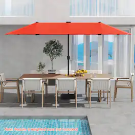 Mondawe - 13 FT Large Patio Umbrella LED Solar Lights Crank Handle Double-Sided - Orange