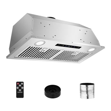 Front. Aobosi - Range Hood Insert 30 In with 6”Aluminum Duct, 750CFM Kitchen Vent Hood with 3 Speed Fan, 2 LED Lights, 2 Charcoal filter - Silver.