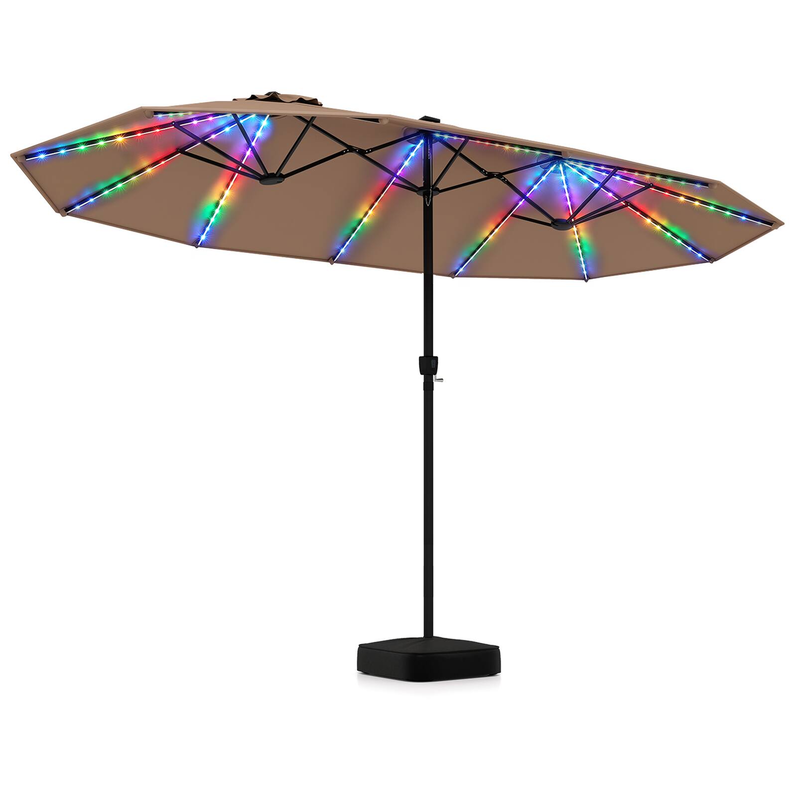 Alt View 9. Gymax - Gymax 15.5 FT Extra-Large Patio Umbrella w/Base Included 12 Ribs 12 Light Modes Brown - Brown.