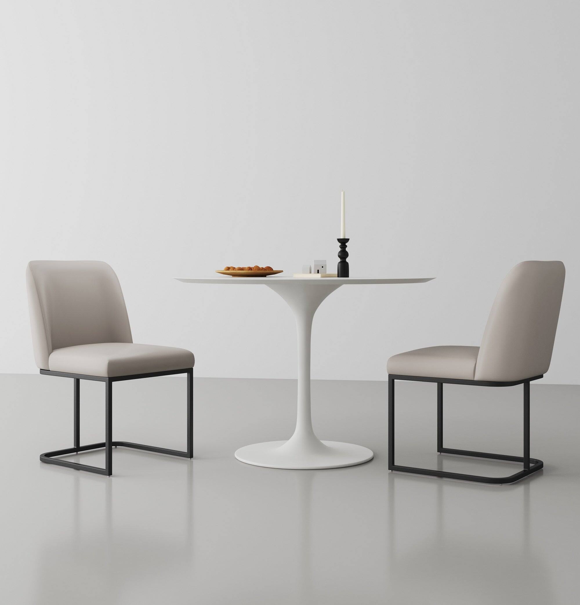 Angle. Manhattan Comfort - Serena Modern Metal Vegan Leather Dining Chair - Light Gray.