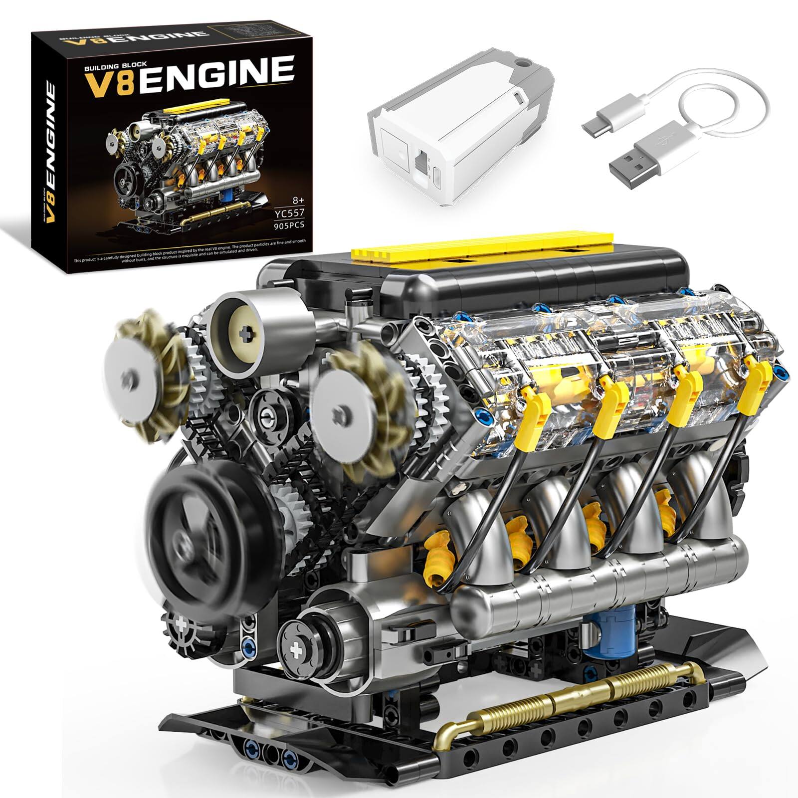 EZTW1 - V8 Engine Building Kit That Runs - Stem Visible Mini For Adults Teens Compatible With Car Set Physical Science - Default