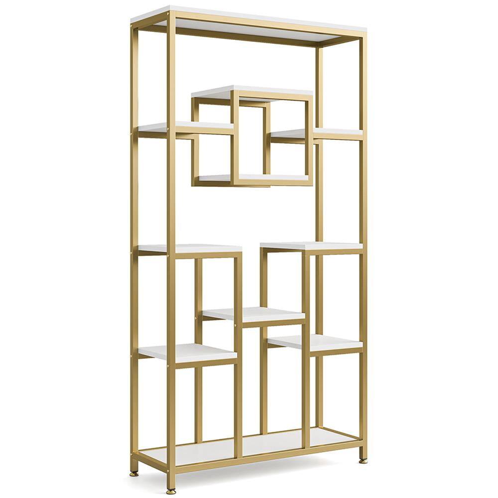 Left. Kadyn - Kadyn Bookshelf, Storage Shelf, Bookcase,71" Tall Bookshelf, Modern 11-Tier Bookcase Display Shelf,White& Golden - White& Golden.