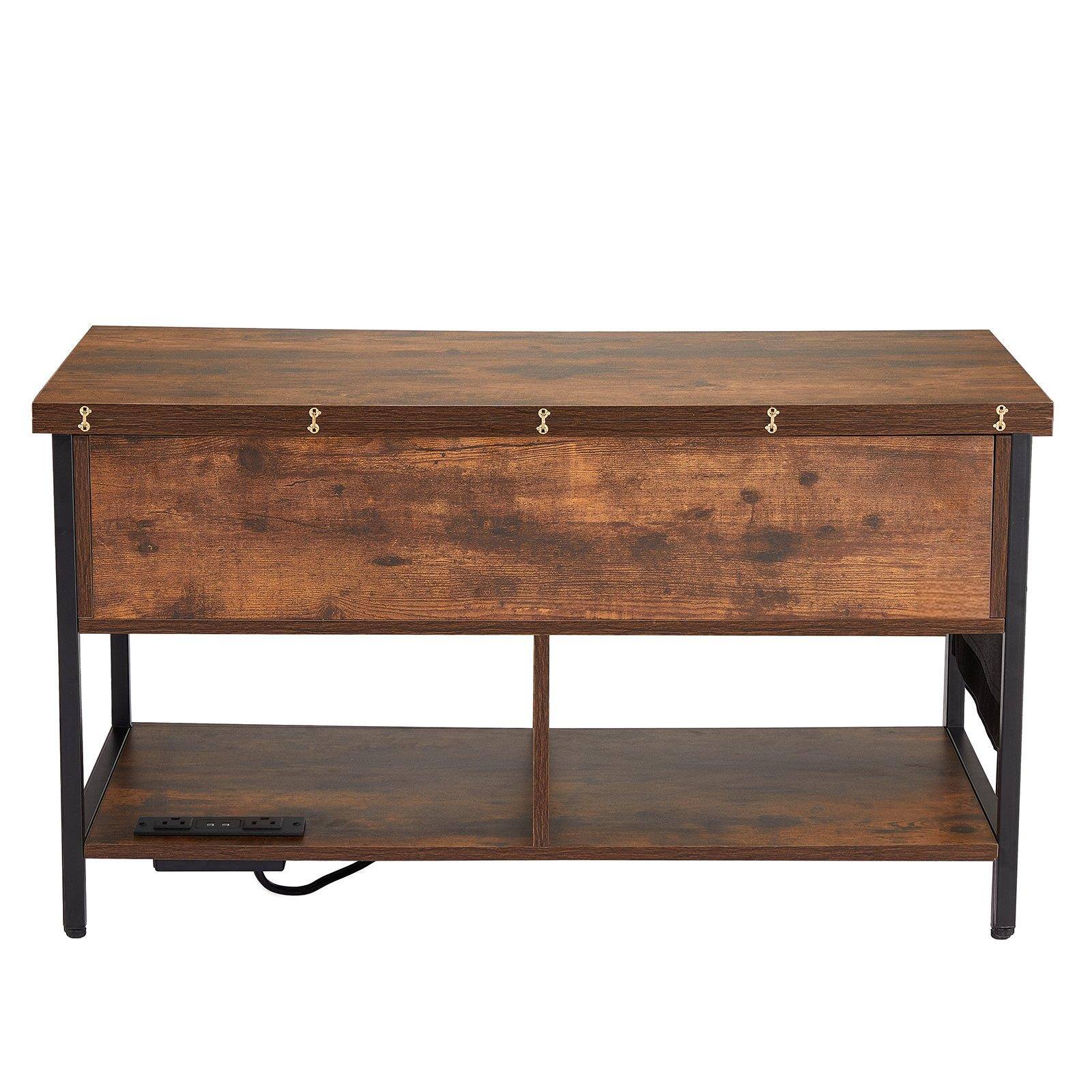 Alt View 9. Glintex - Lift Top Coffee Table with Storage, Flip Top Design, Power Strip & USB, Hidden Compartment and Lighting for Living Room - Brown.