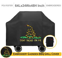 G128 - Don't Tread On Me Gadsden 64 in Gas Grill Cover Waterproof UV Resistant - Assorted Colors