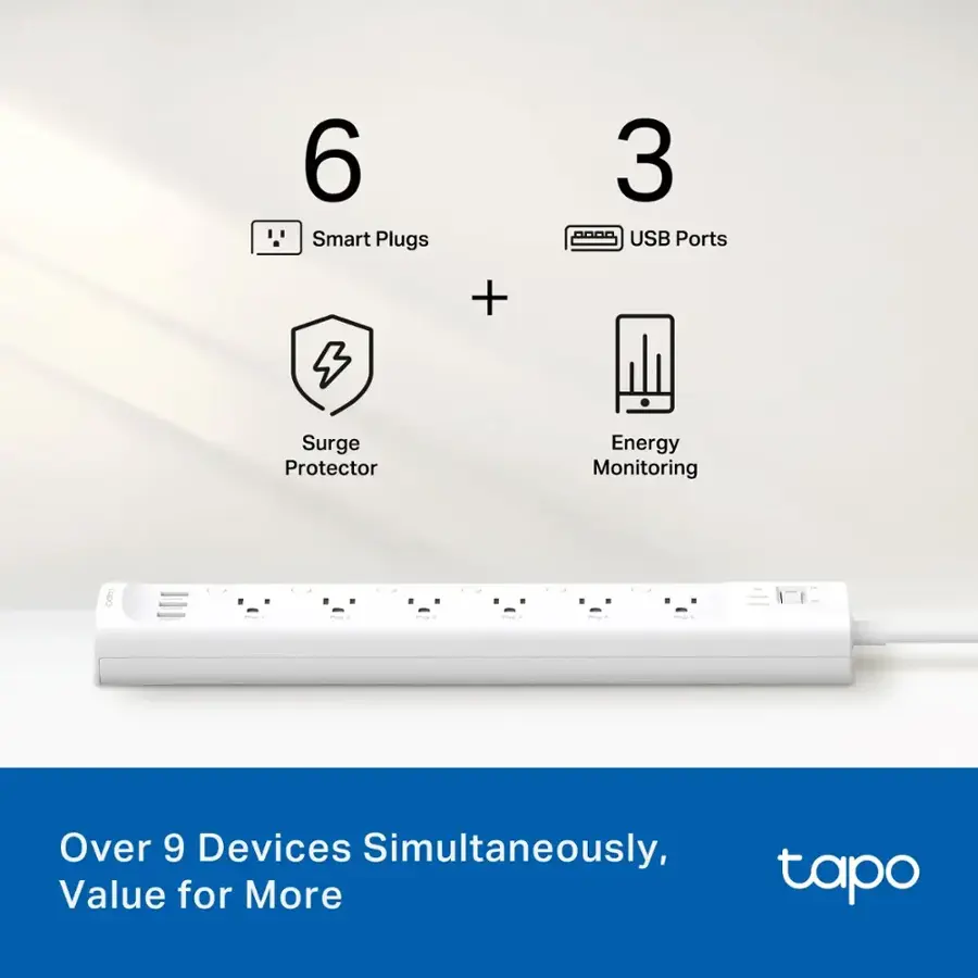 6 Smart Plugs + 3 USB Ports + Surge Protector + Energy Monitoring = Over 9 Devices Simultaneously, Value for More tapo