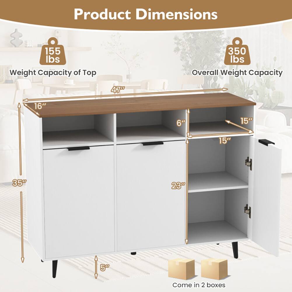Product Dimensions  
Weight Capacity of Top: 155 lbs  
Overall Weight Capacity: 350 lbs  
Dimensions: 47" x 16" x 6" x 15" x 15" x 35" x 23" x 5"  
Come in 2 boxes