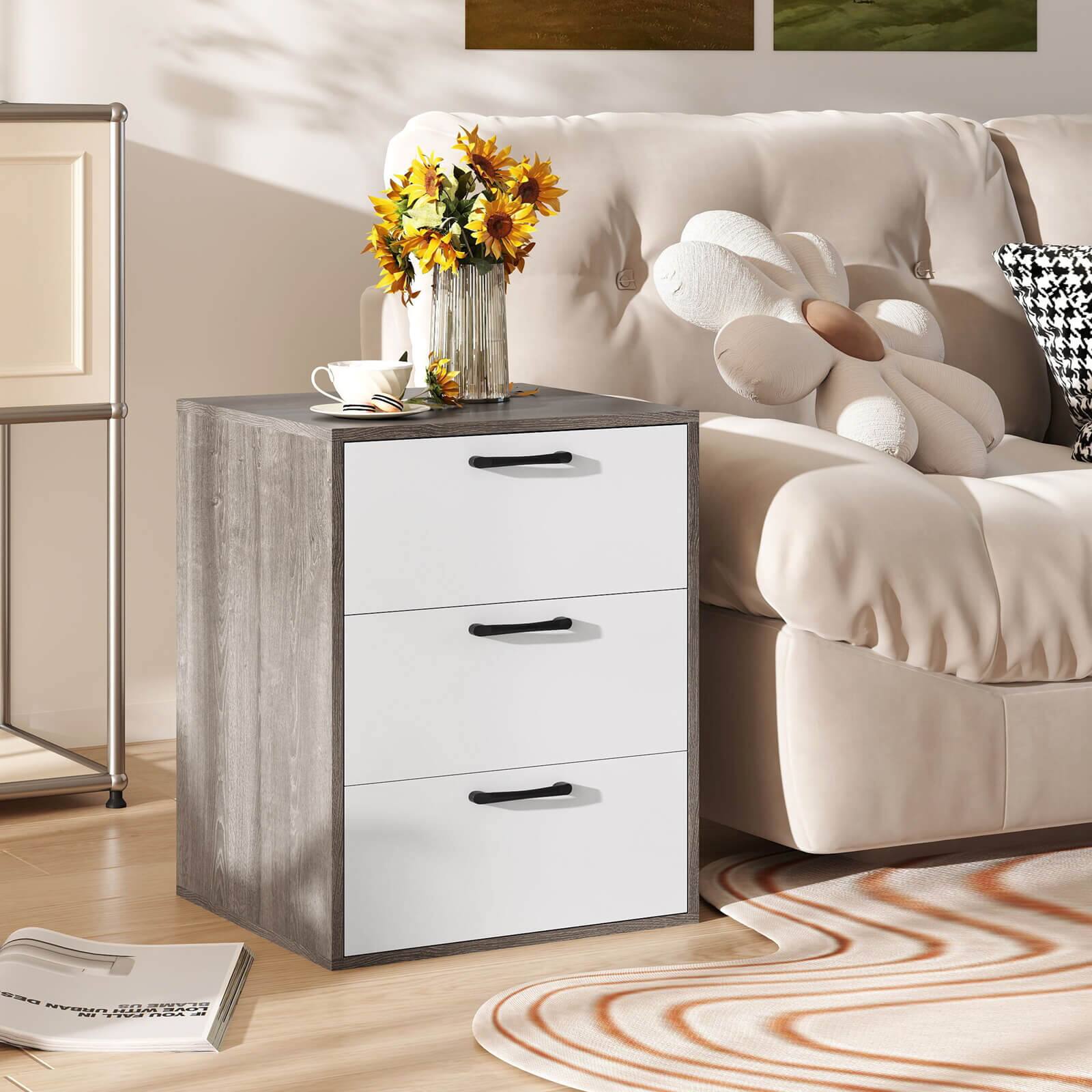 Alt View 3. Costway - Costway 2 PCS 3 Drawer Dresser Chest of Drawer Storage Cabinet with Wide Storage Space - Gray,White.