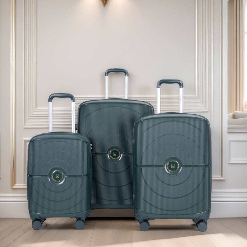 Angle. BreeBe - NEW Hardshell Suitcase Double Spinner Wheels Lightweight Durable PP Luggage Sets with TSA Lock, 3-Piece Set (20/24/28) - Green.