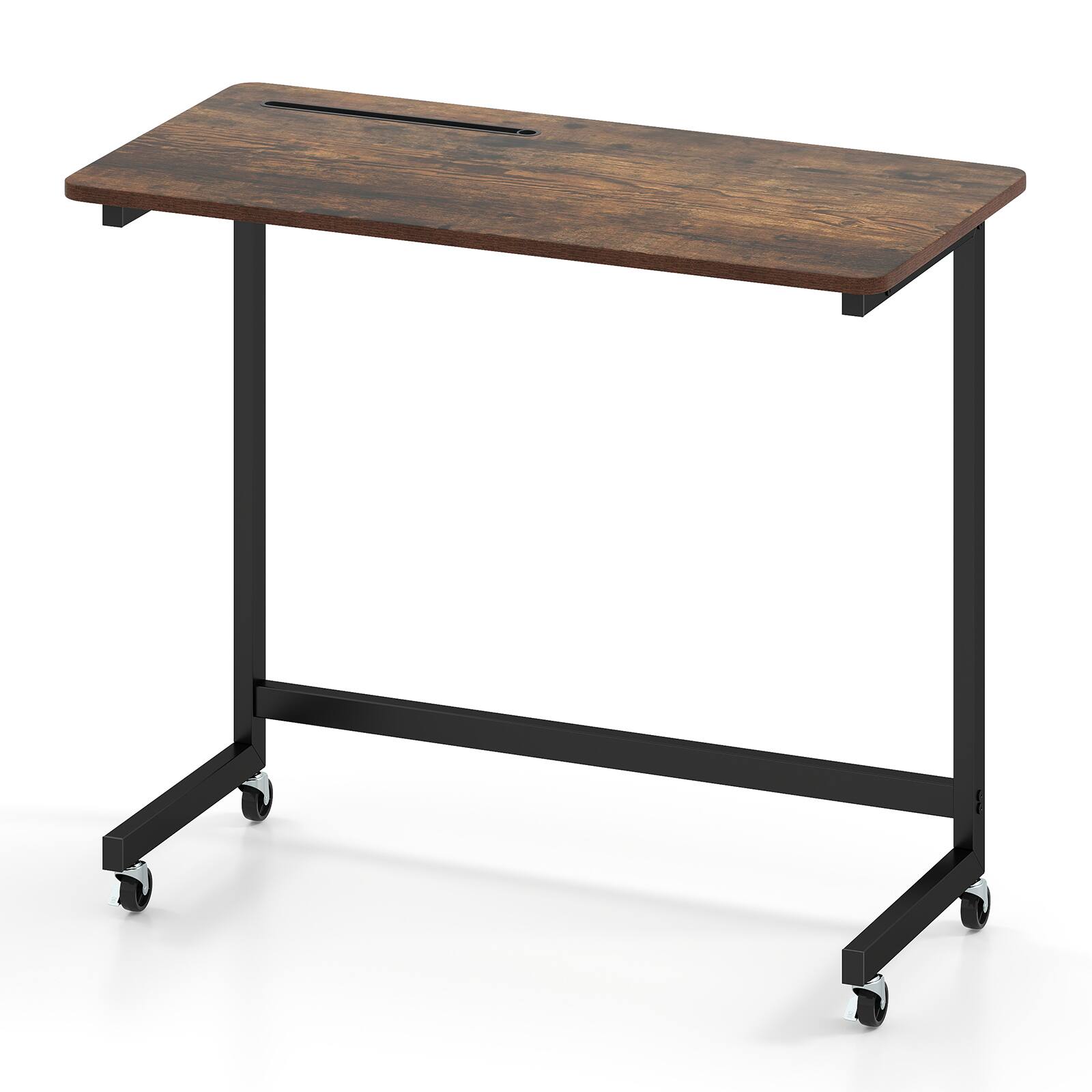 Alt View 9. Gymax - Gymax C-Shaped Rolling Side Table w/ Wheels & Tablet SlotMetal FrameRustic Brown - Brown.