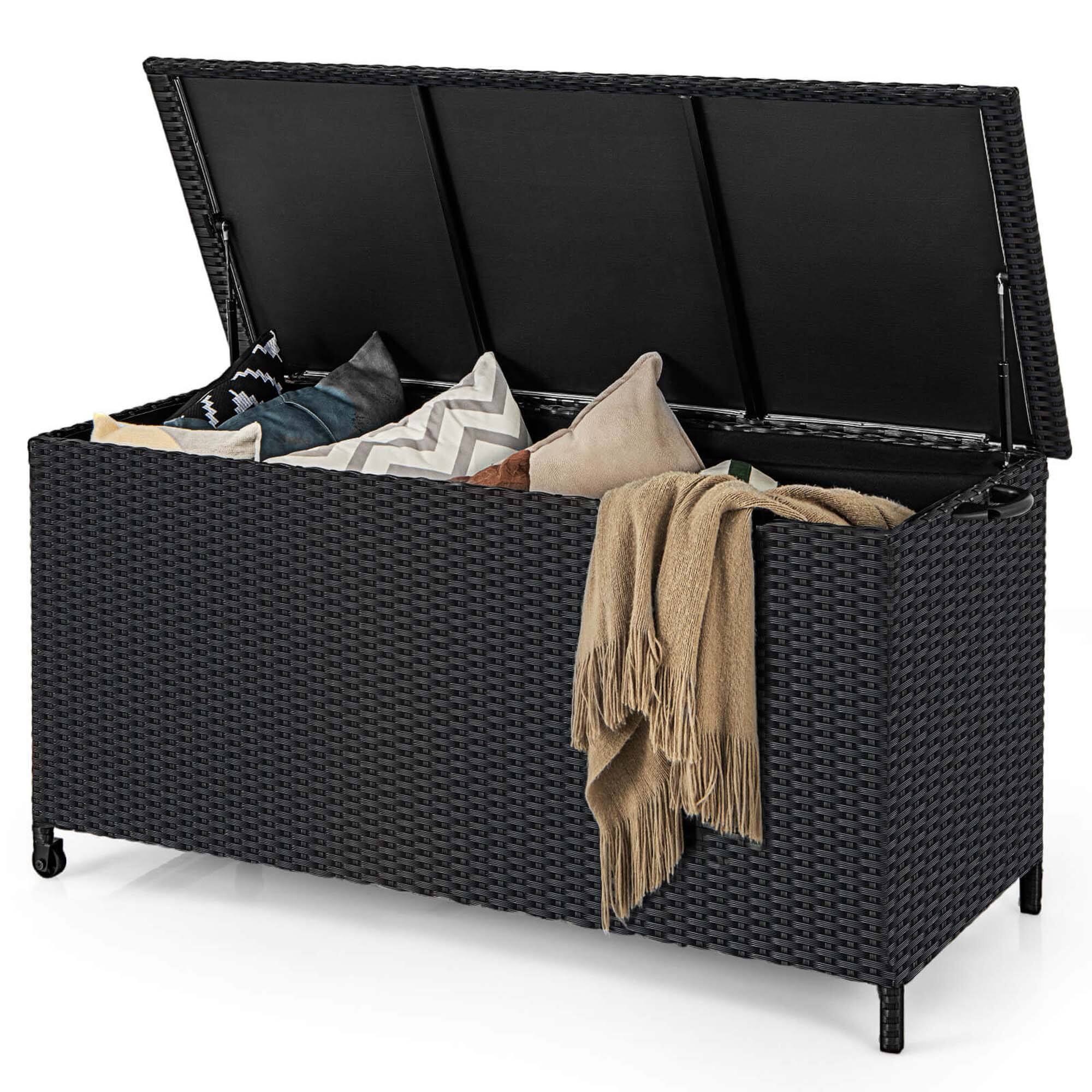 Alt View 9. Costway - Costway 85 Gallon Rattan Deck Box with Waterproof Liner Universal Wheels & Gas Strut - Black.